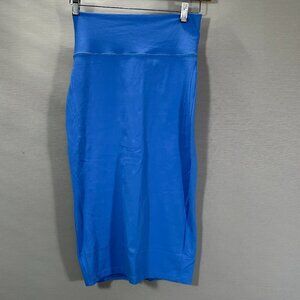 Bebe Skirt Womens Medium Blue Nylon Stretch Knit Pencil Back Vent Long
